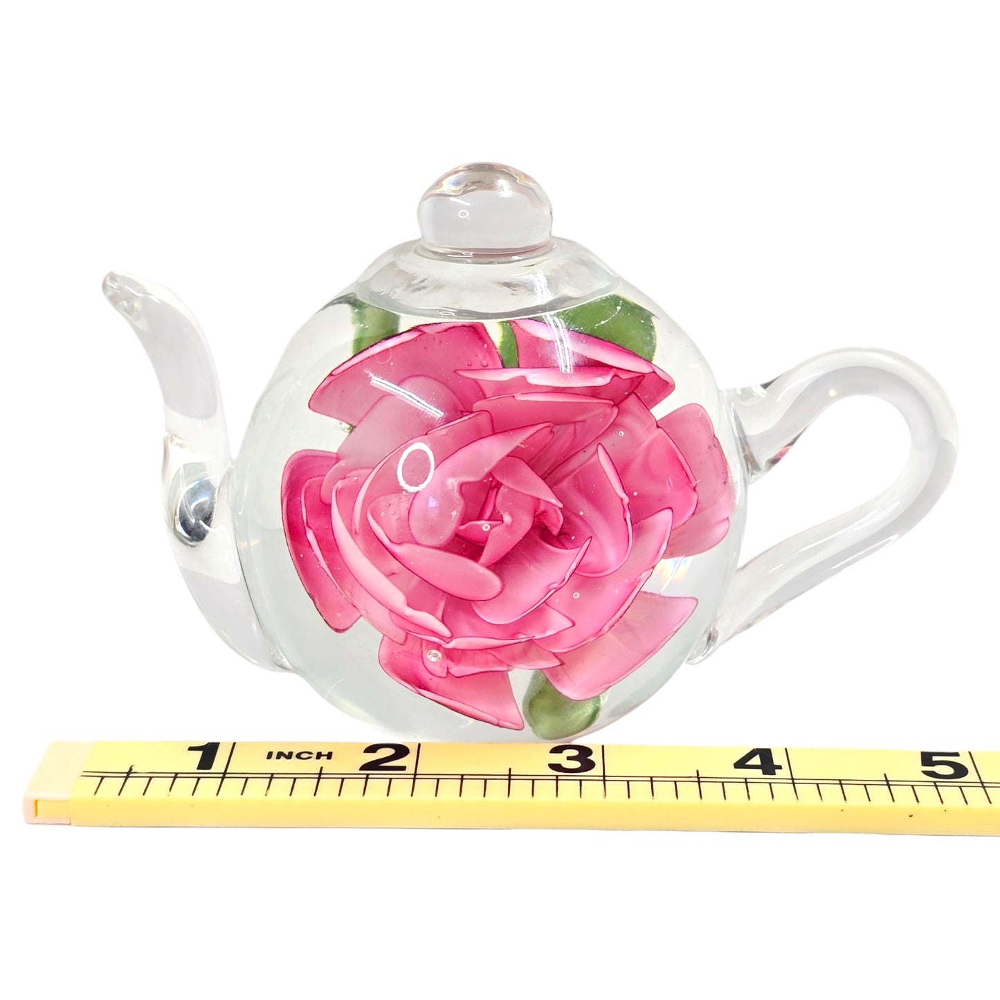 Dynasty Gallery Glass Rose Teapot Paperweight Heirloom Collection Handblown