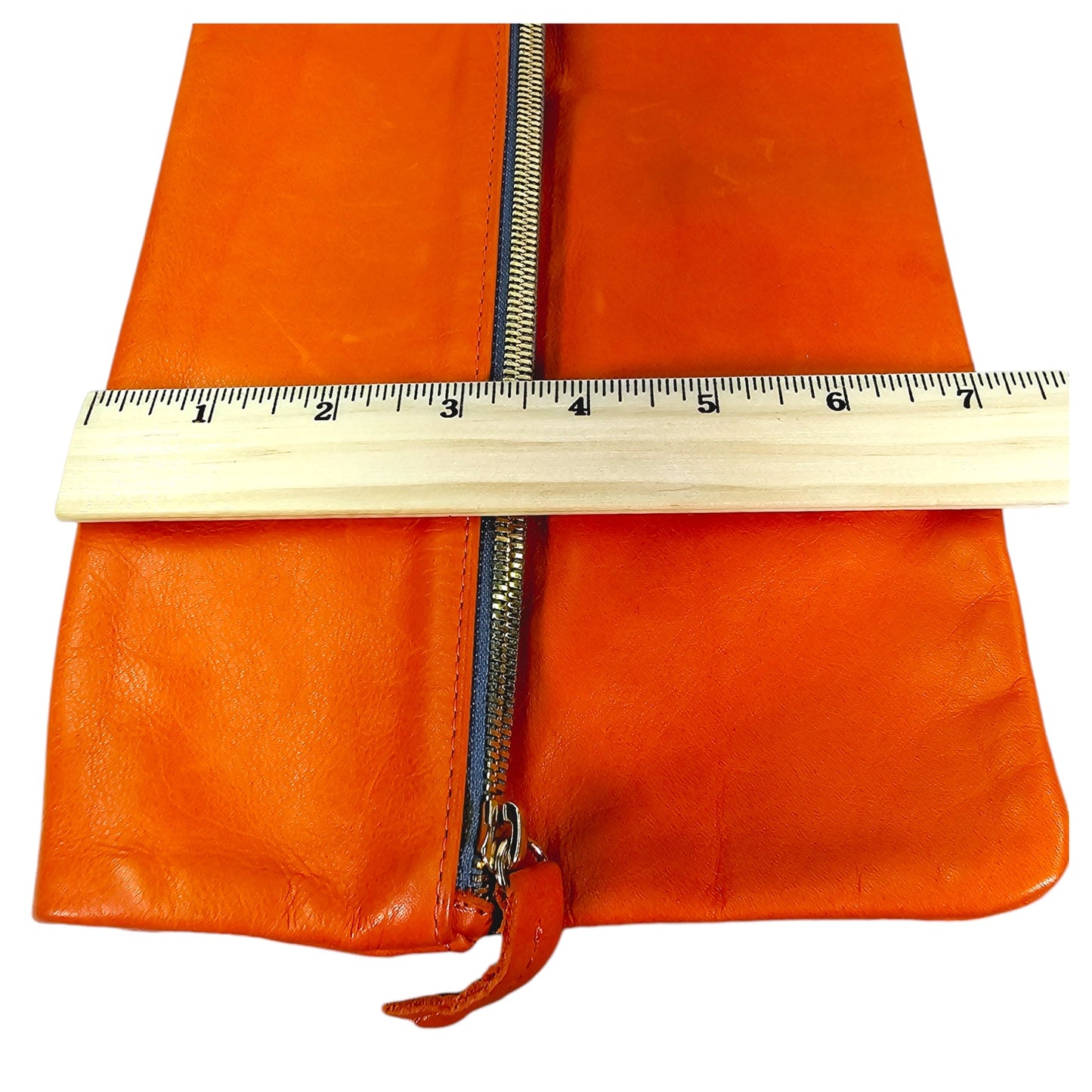 Clare Vivier Vintage Orange Leather Foldover Clutch, Zip Top  Clutch, Folded Measurements: 7" H