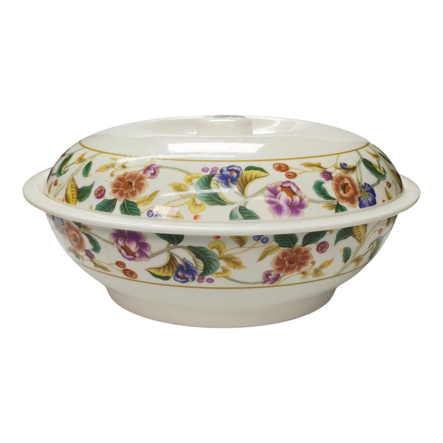 Large Floral Melamine Serving Bowl with Lid Shunta Ware Taiwan Vintage