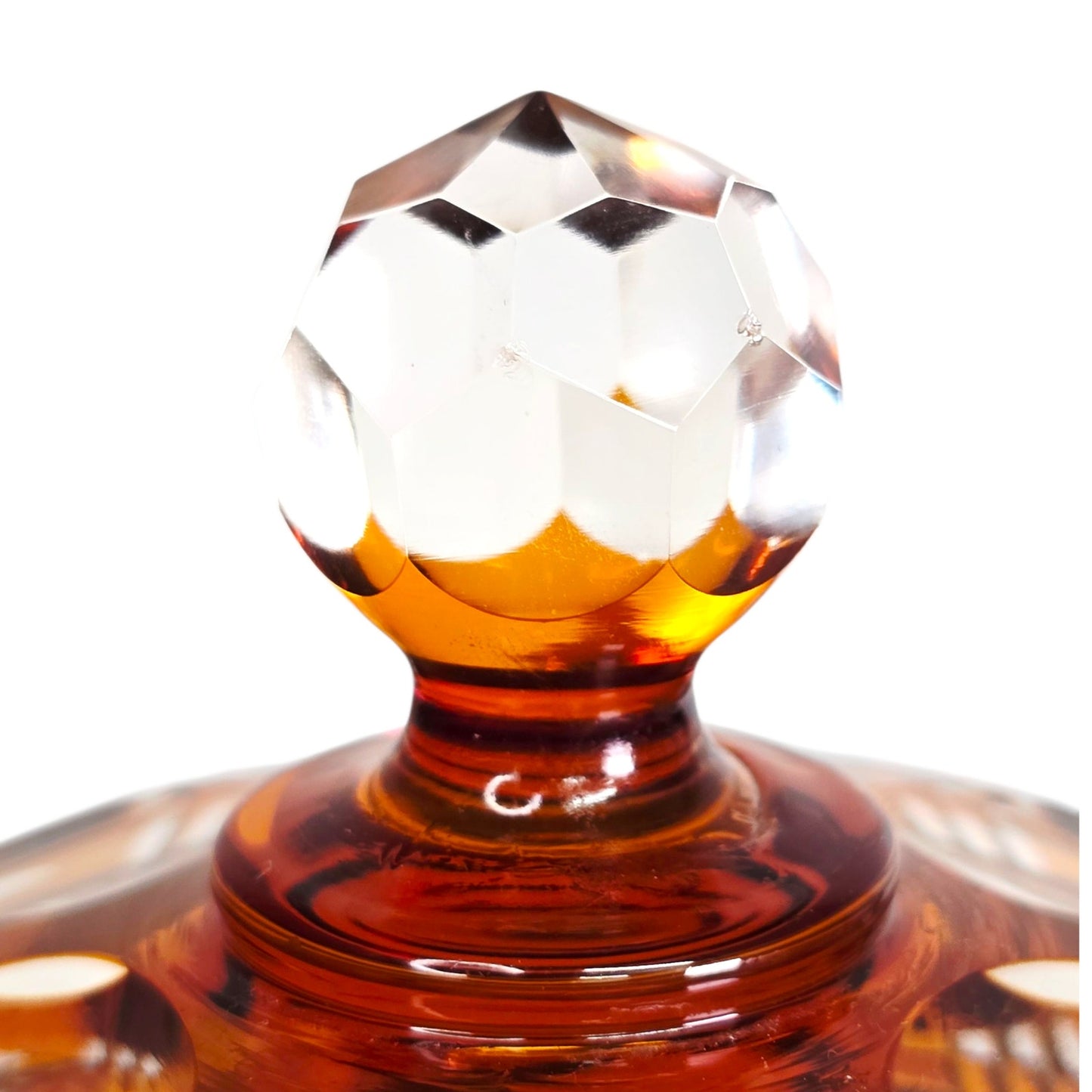 Vtg Amber Bohemian Cut Glass Vanity Set 5‑Piece Jewelry Dresser Set Orange-Brown