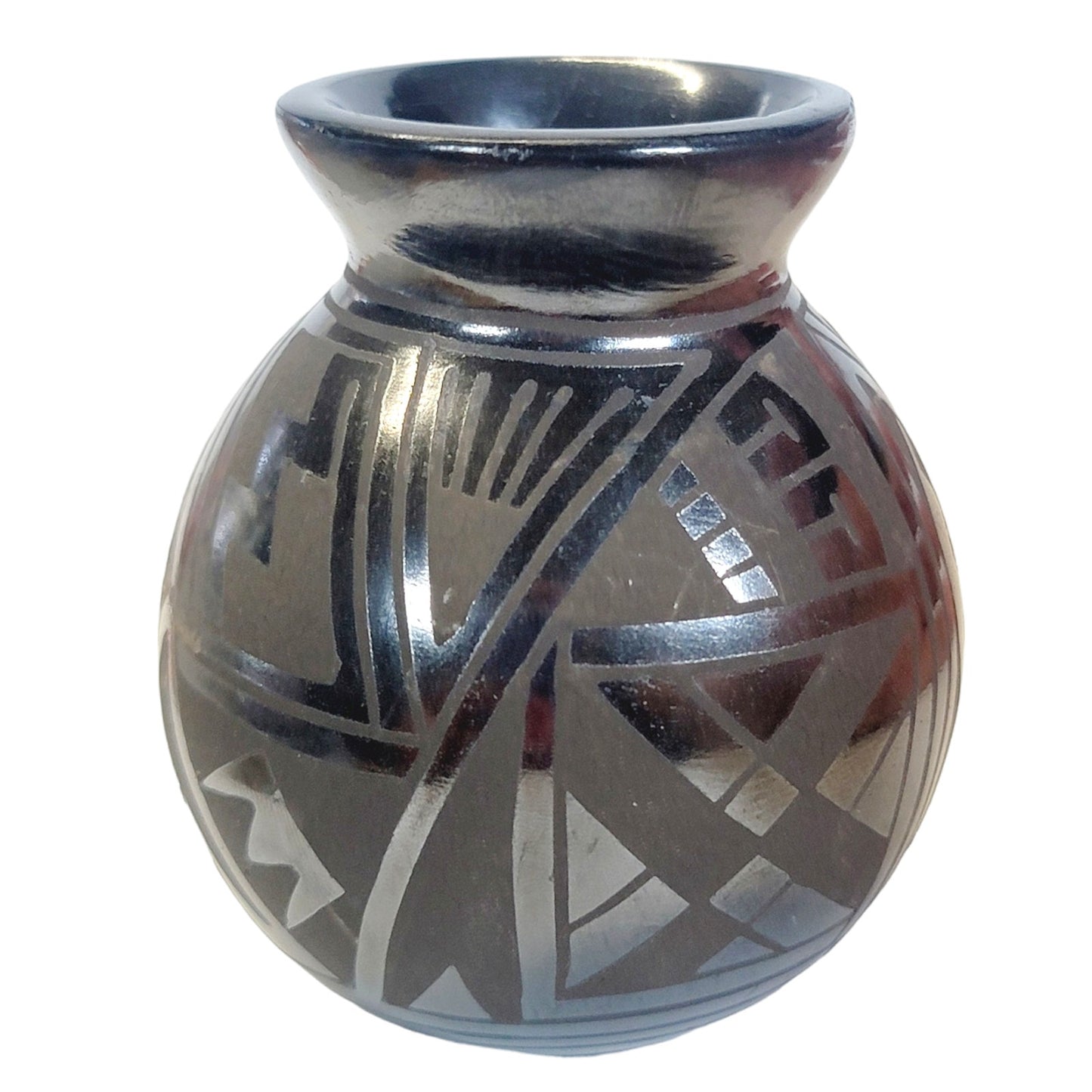 Mata Ortiz Black on Black Small Etched Pottery Vase Signed RRR, Mexico