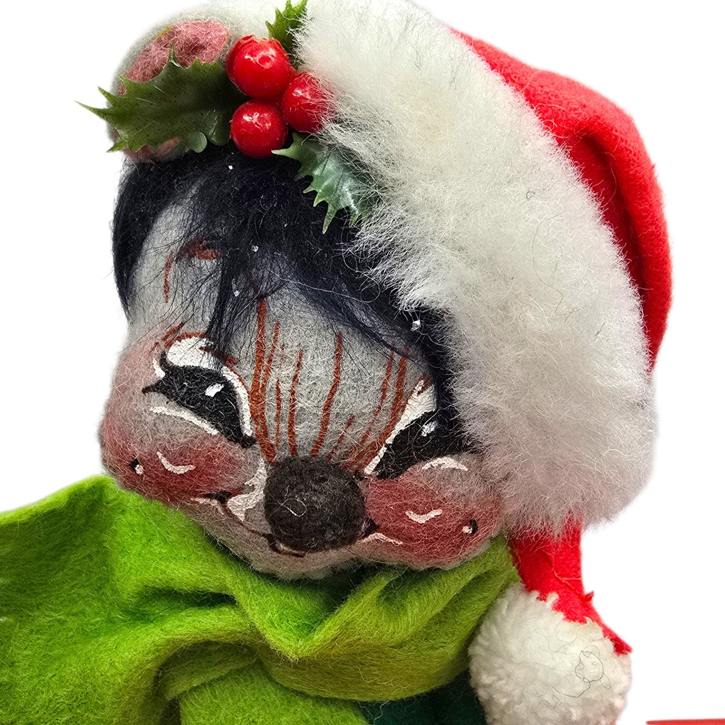 Vtg Annalee 1989 Christmas Mouse Felt Doll Green Scarf Santa Hat Holiday Decor