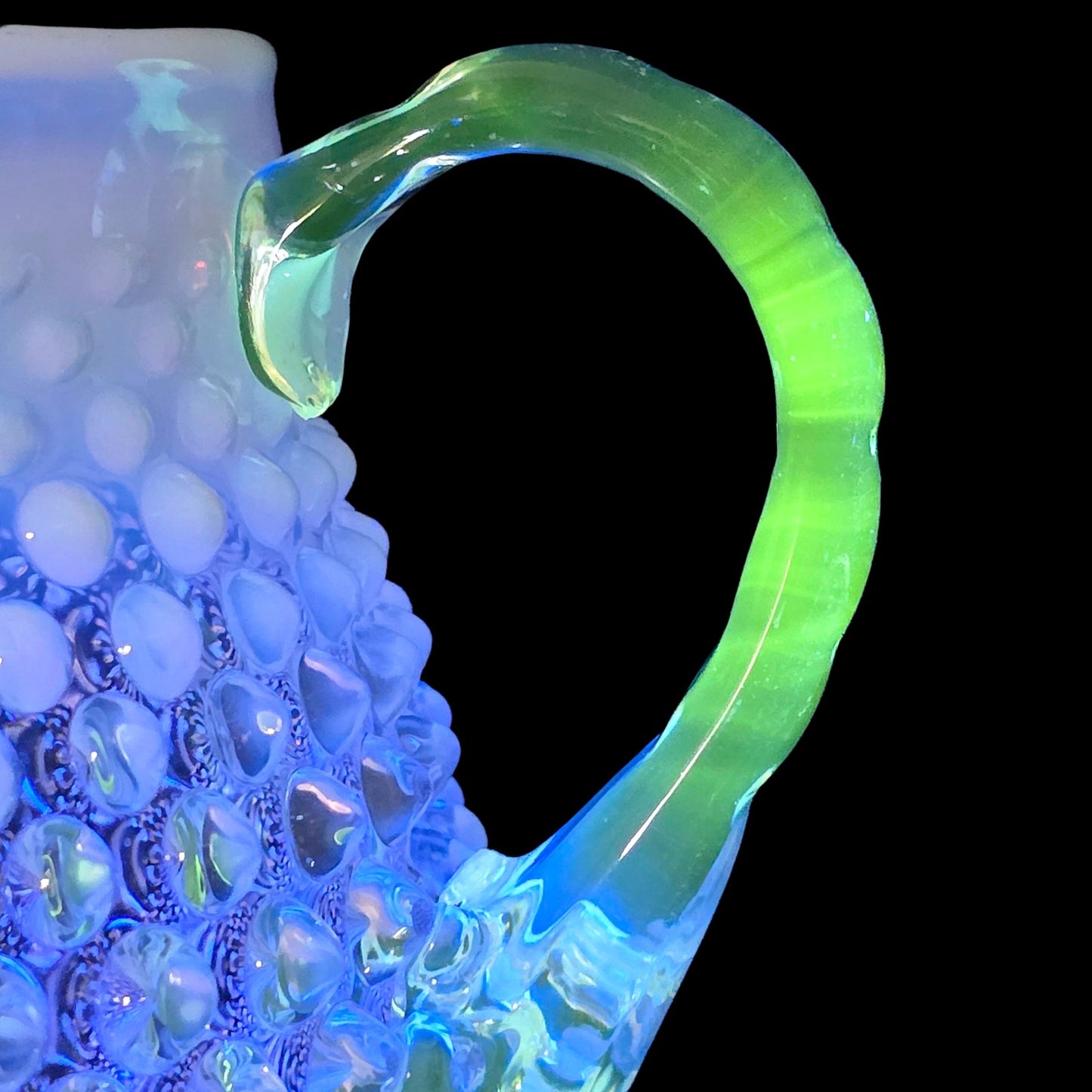 Vtg Fenton Hobnail Opalescent Glass Creamer Pitcher Jug Glowy Handle 5.25" H