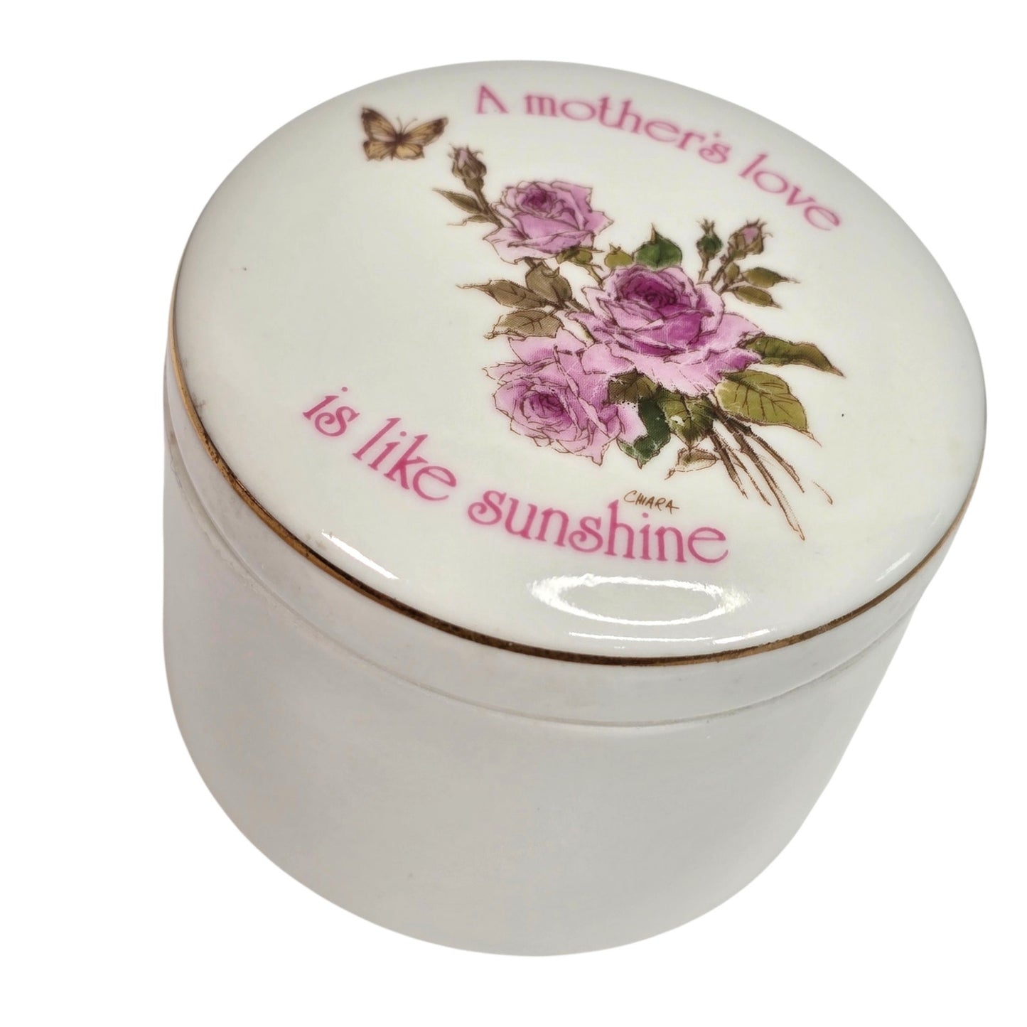 Vintage 1978 A Mother's Remembrance Porcelain Box Designer's Collection Gold Rim