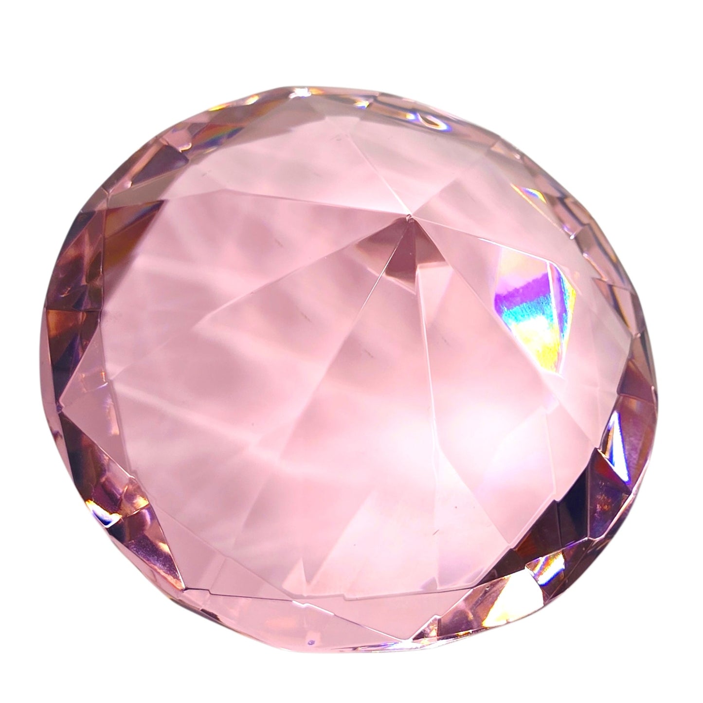 Pink Glass Diamond Paperweight Giant Jewel Faceted Crystal Cut Decorative 3"