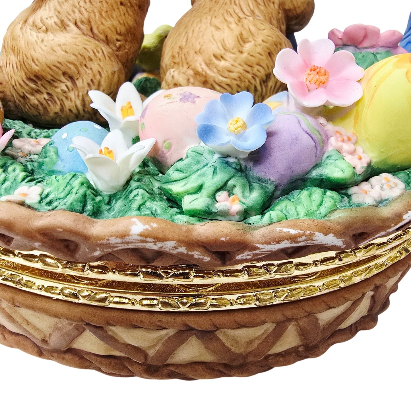 Large 9" Porcelain Easter Bunny Basket Lidded Centerpiece