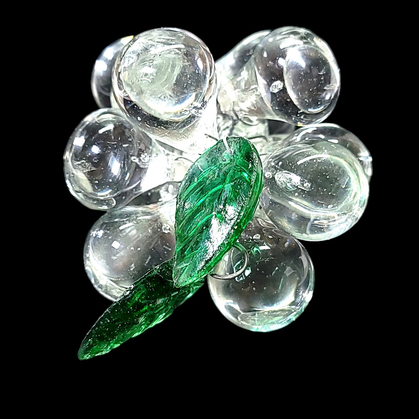 Vintage Crystal Grape Cluster with Green Leaves, Chandelier Parts Grape Cluster 6"