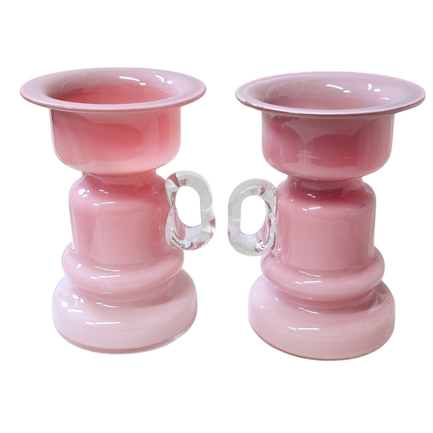 Pink Polish Glass Vases, Jerzy-Sluczan-Orkusz Midcentury Vintage Candle Holder