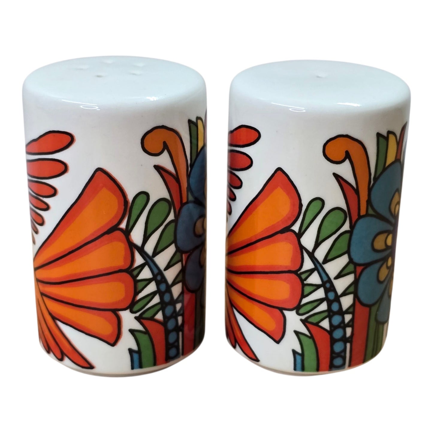 Vtg Villeroy Boch Acapulco Salt Pepper Shakers Retro Bird Flower Set Pop Art