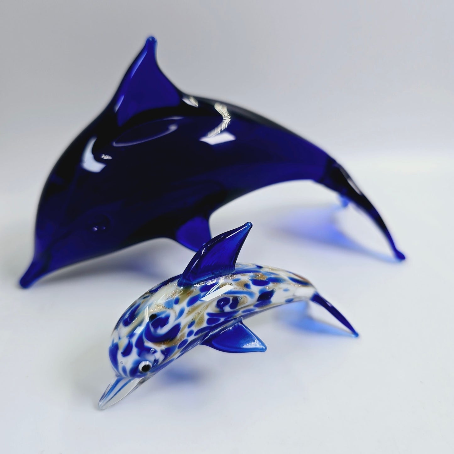 Set of 2 Hand-Blown Glass Dolphins