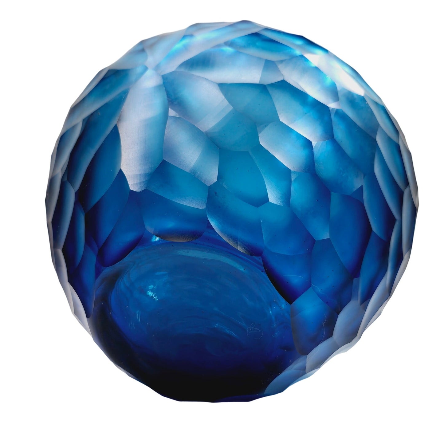 Cobalt Blue Faceted Glass Vase, Blue Art Glass Vase FLAW