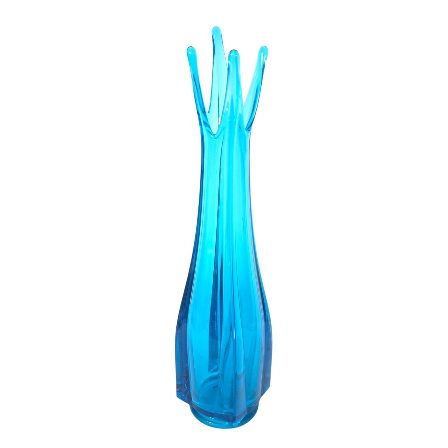 LE Smith Blue Swung Vase 4 Finger Mid Century Modern Vintage Simplicity 13.5"