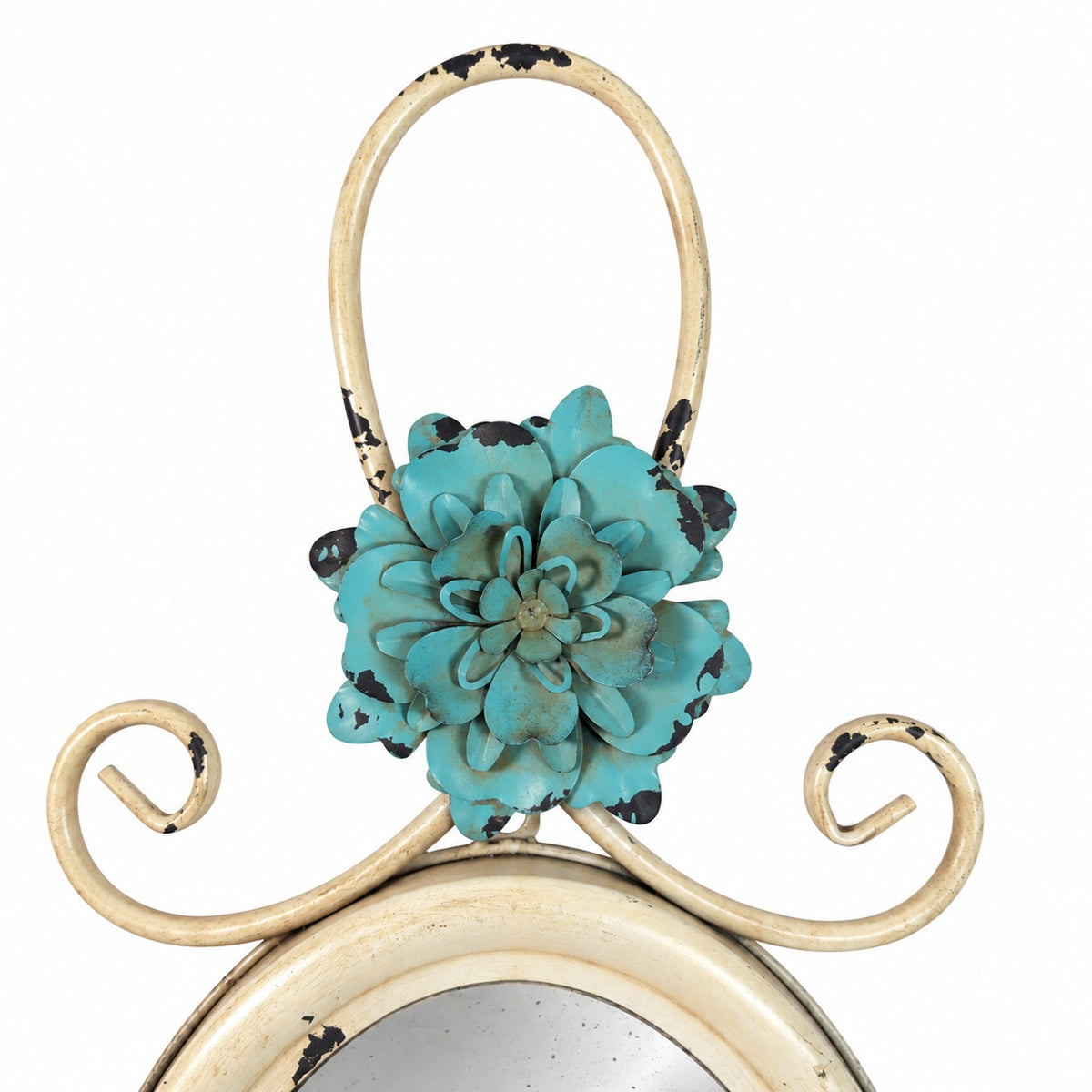 Hobby Lobby Shabby Chic Wall Mirror Distressed Ivory Teal Metal Flower Decor
