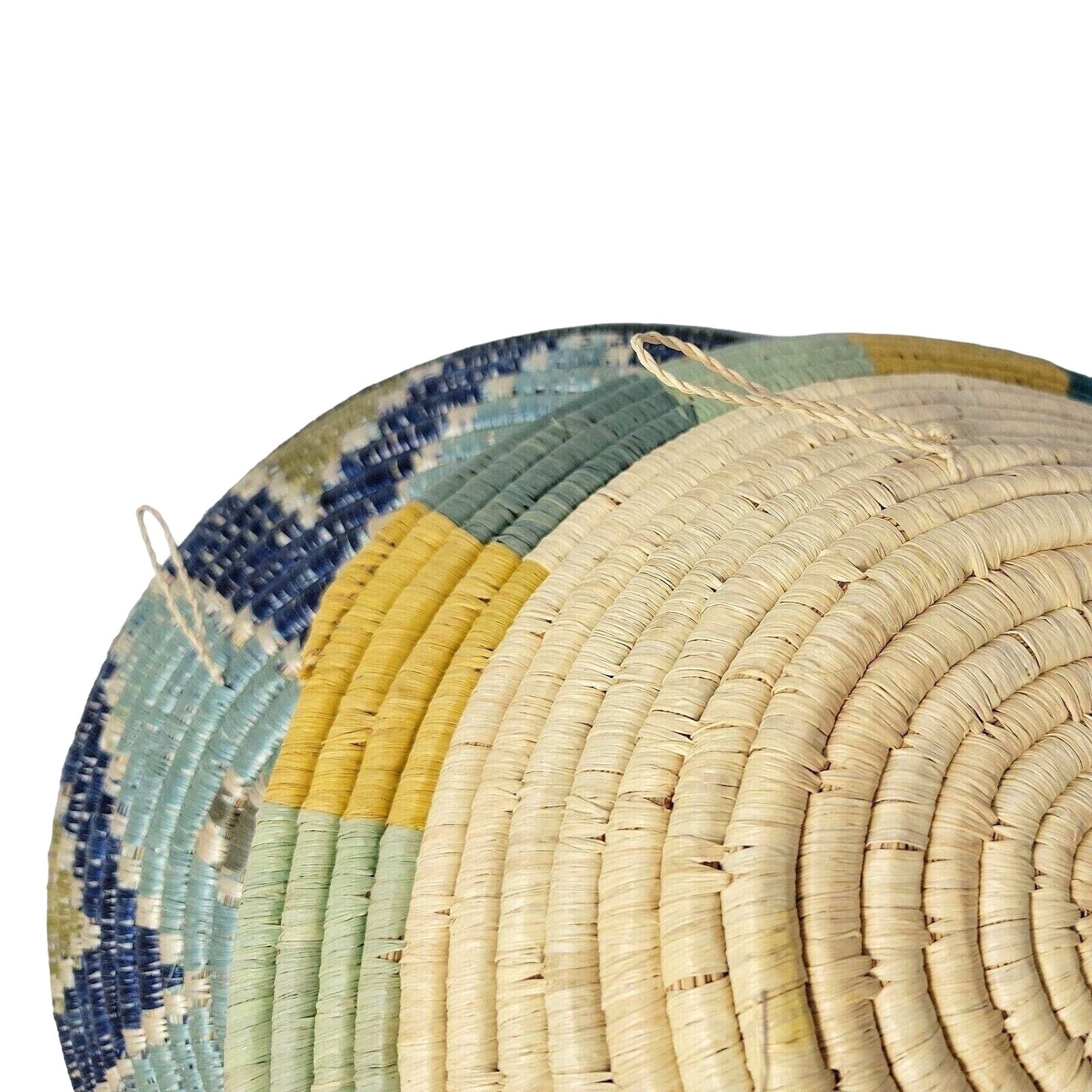 Hand Coiled Woven Grass Basket African Round Wall Baskets Hanging Art BOHO 12"