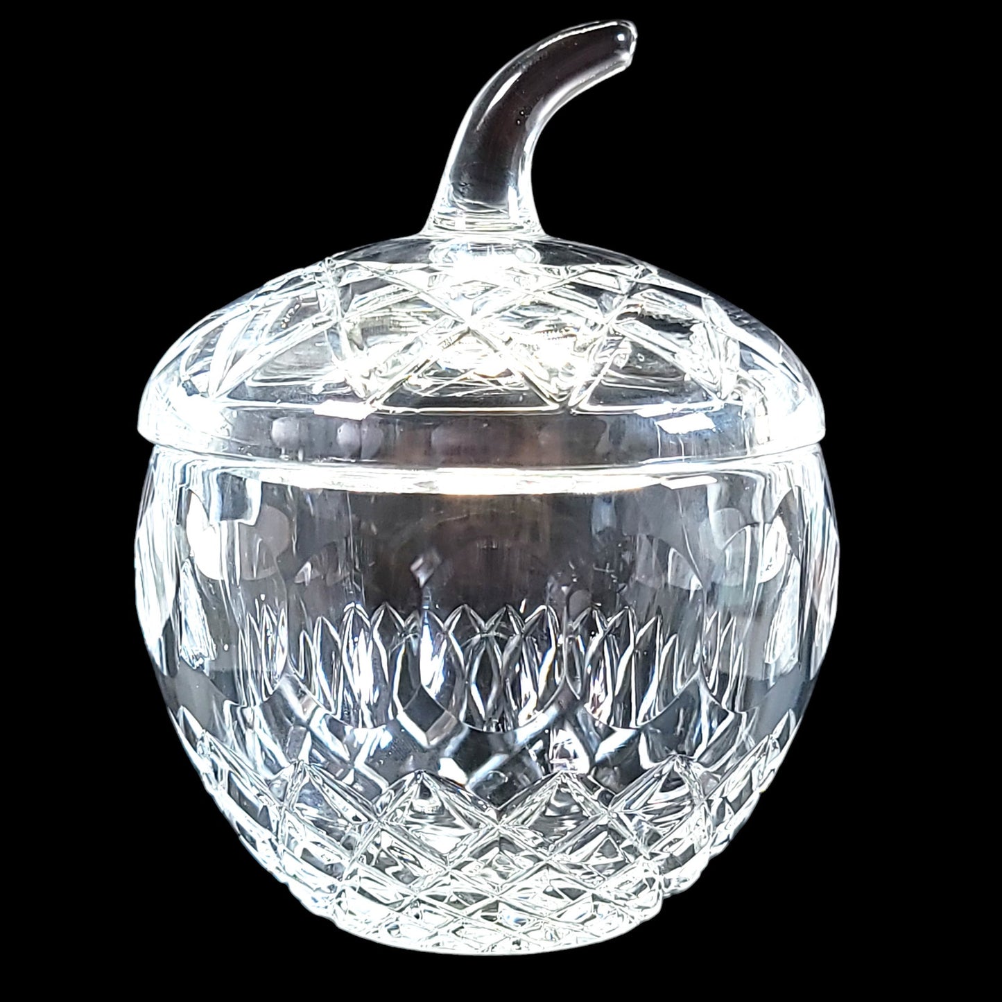 Crystal Lidded Acorn / Apple Jam Jar, Crystal Sugar Jar with Lid 4.75"