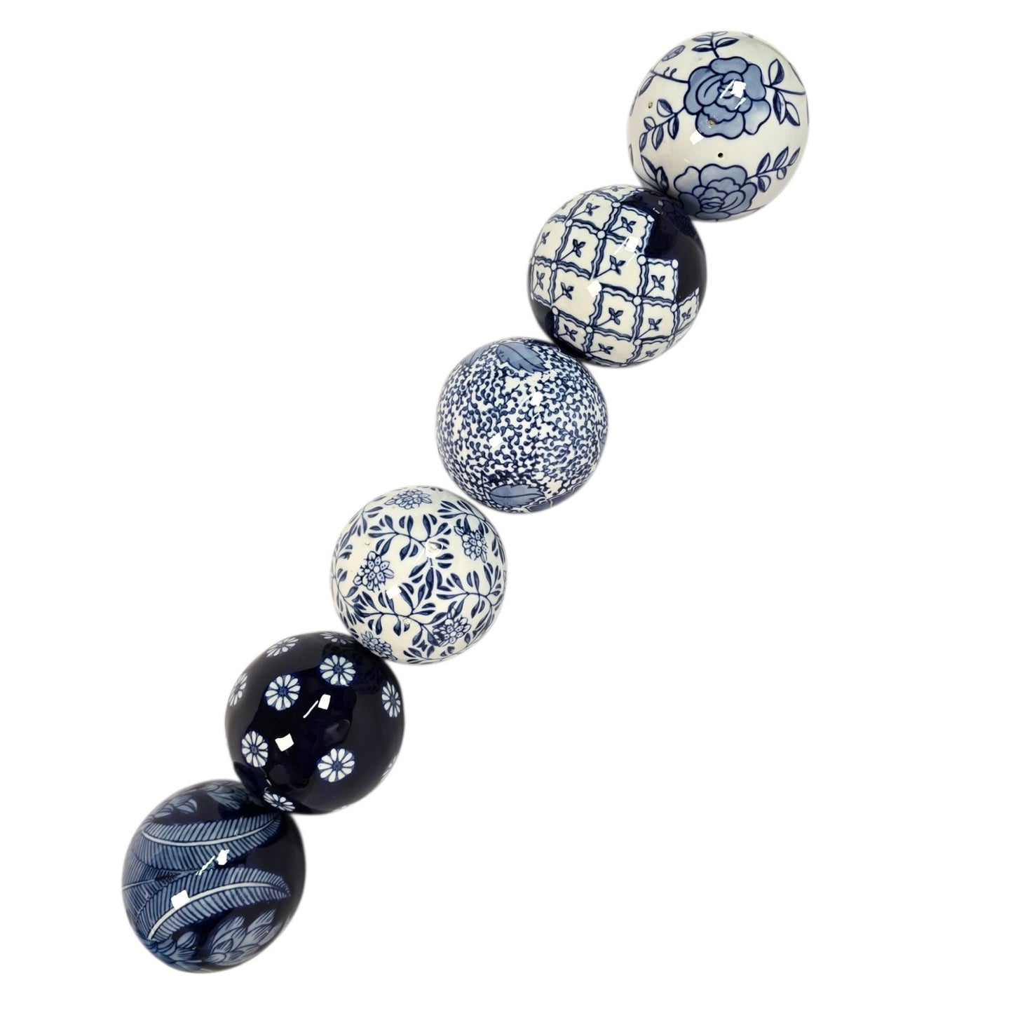 Blue and White Ceramic Decorative Orbs Set of 6 Chinoiserie Style Home Decor