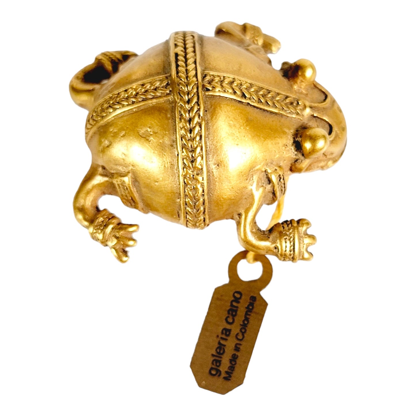 24K GP Rich Gold-Plated Frog Brooch Galeria Cano Pre-Colombian Style Marked Tag