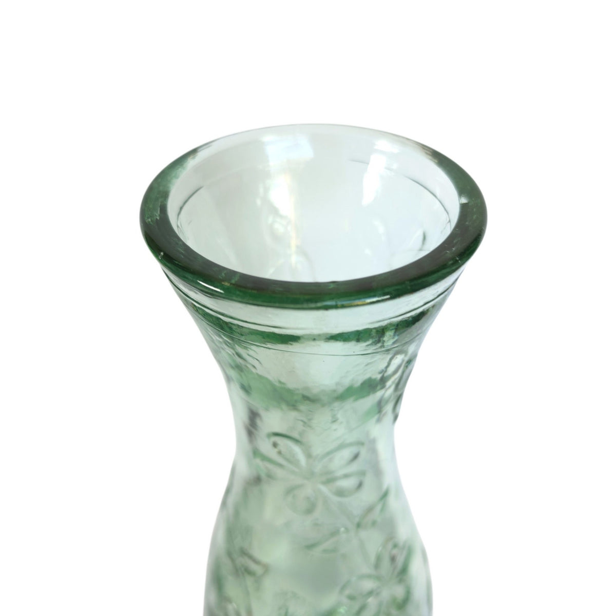 Vintage 1990s Green Recycled Glass Vase Embossed Floral Daisy 15.75" Tall