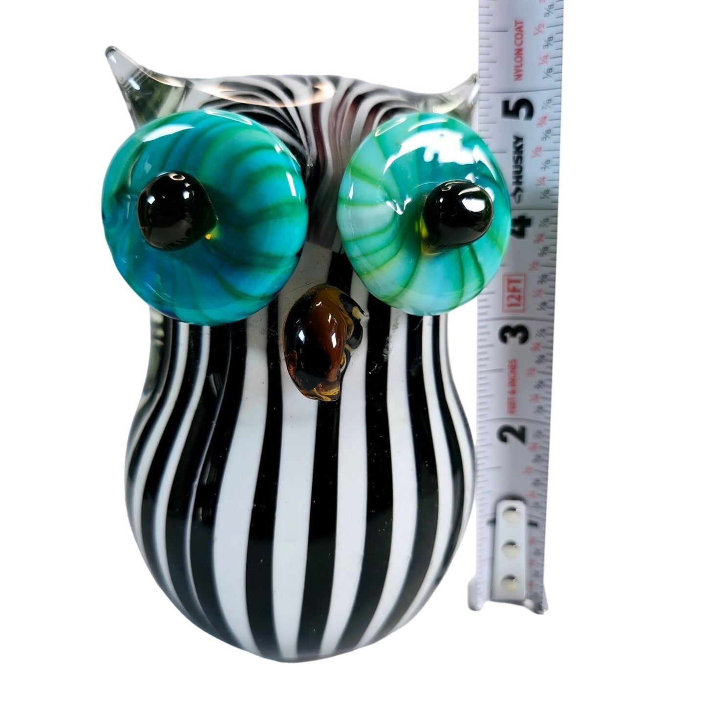 Hand Blown Art Glass Barn Owl with Applied Eyes and Beak Paper Weight