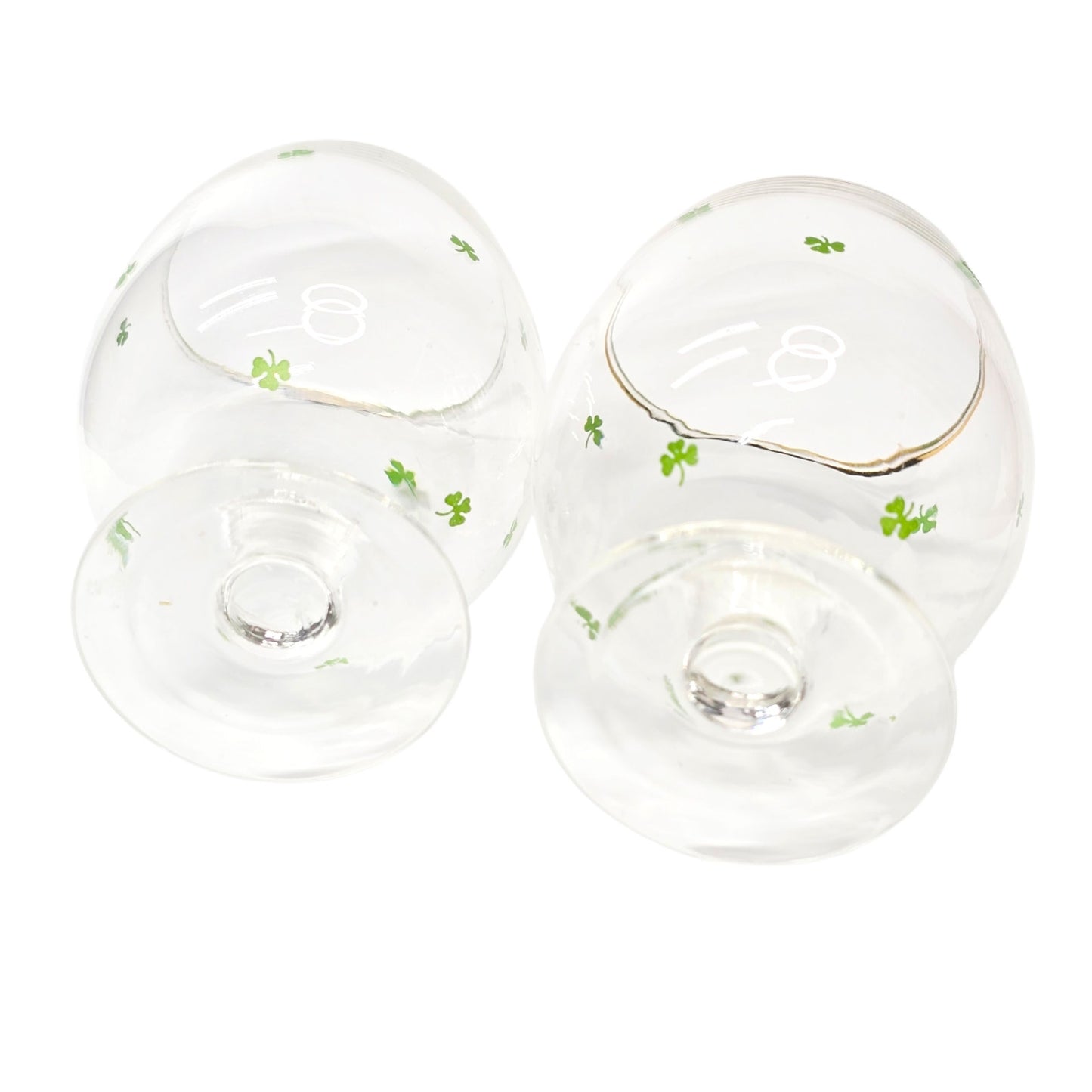 Vintage St. Patrick's Day Shamrock Glasses Gold Rim Clover Stemware Set of 2