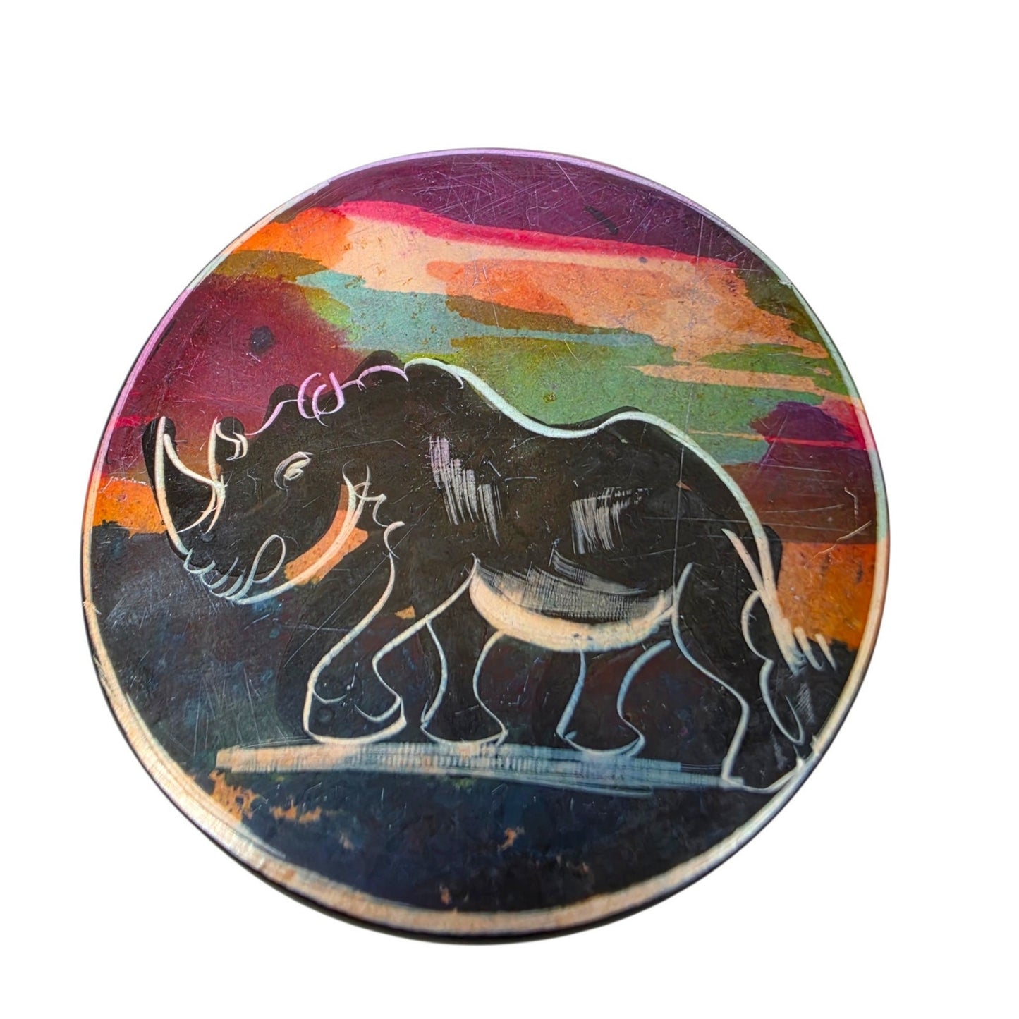 Vintage Serengeti Sunset Soapstone Coasters African Wildlife Holder Set