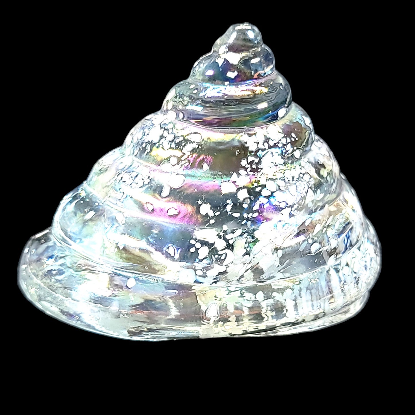 Hand Blown Iridescent Art Glass Sea Shell, Glass Cone Shell 3" x 3"