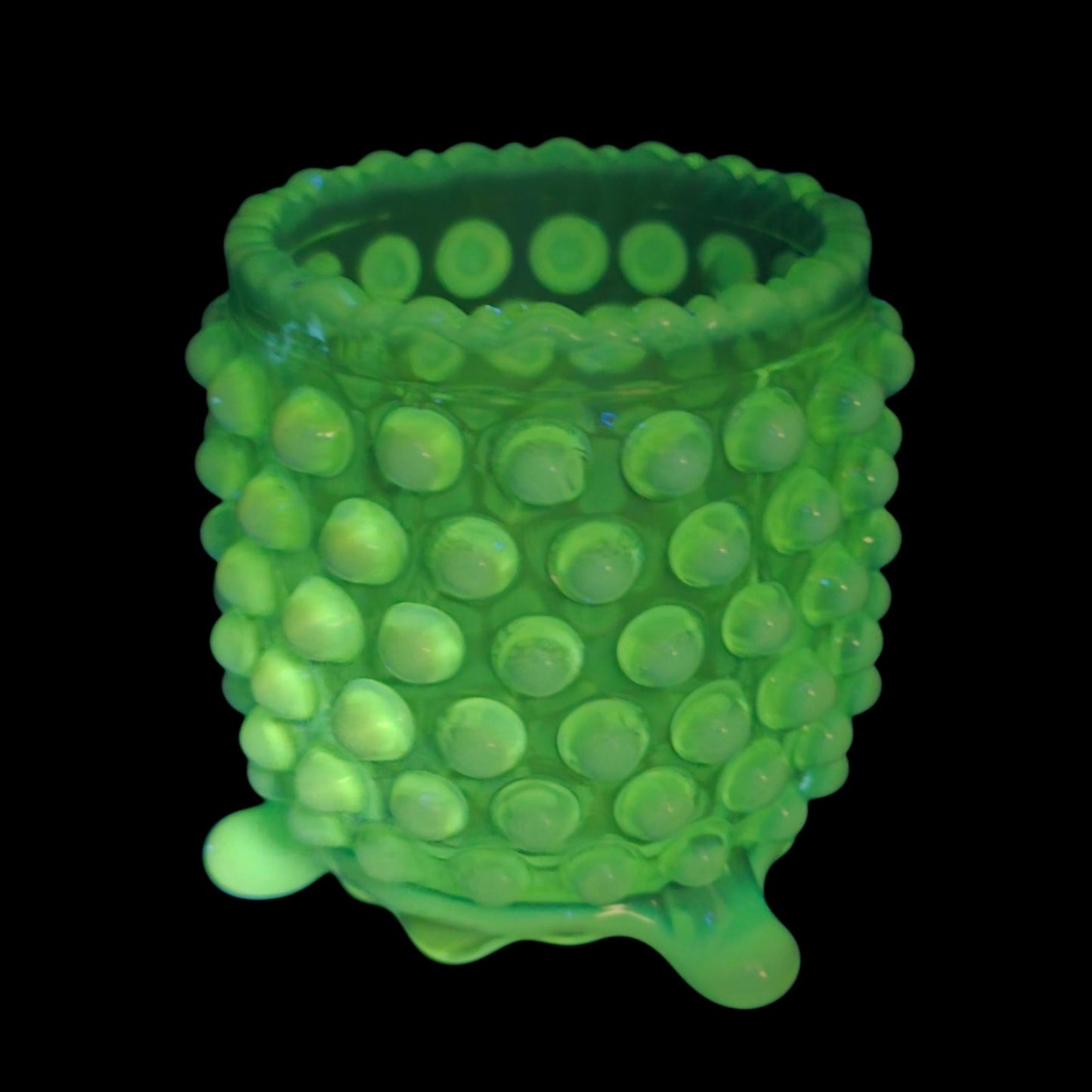 Fenton Blue Opalescent Hobnail Footed Spooner Navy Uranium Reactive Toothpick