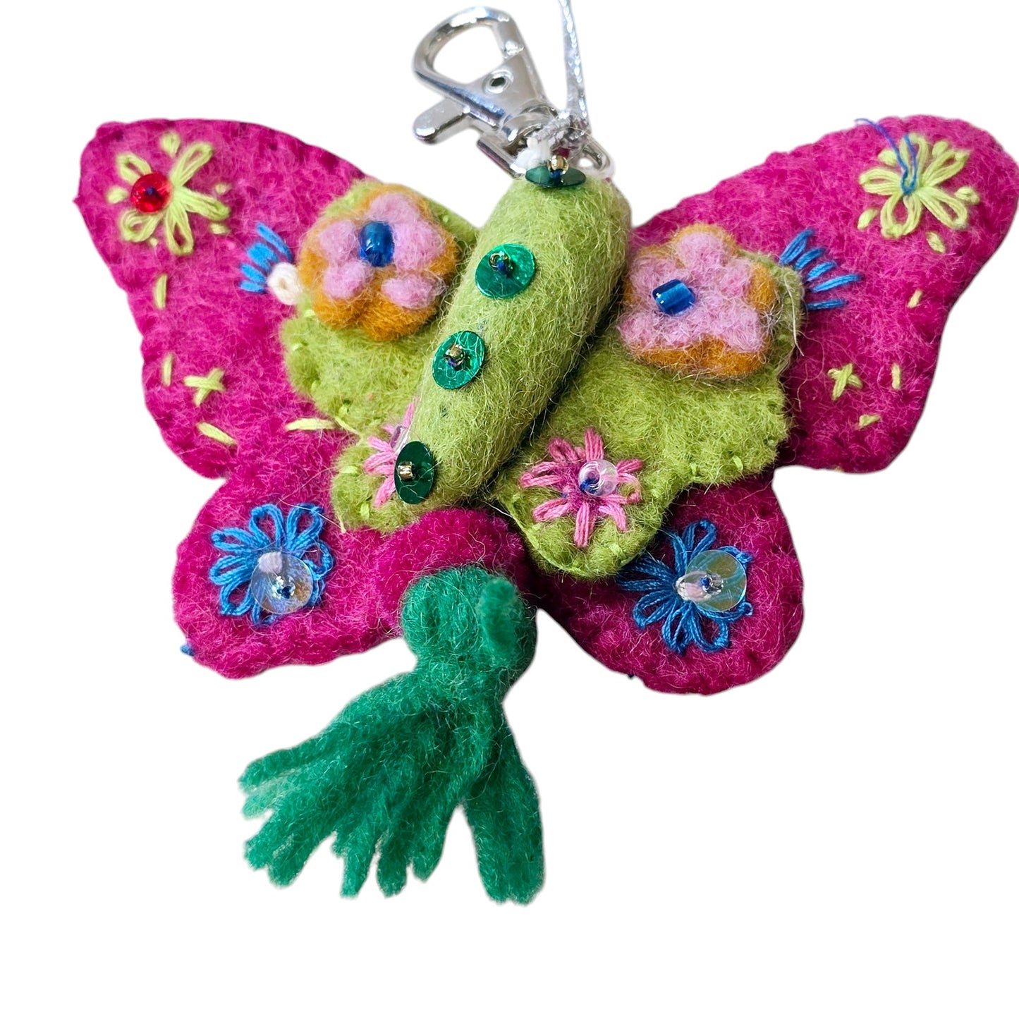 A. Pink Wool Butterfly Purse Charm, Handcrafted in Nepal 2022 Ganz