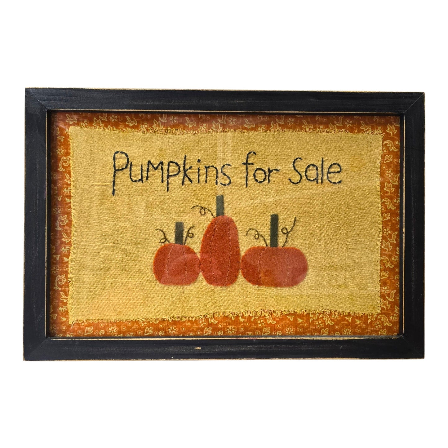 Primitive Farmhouse Pumpkins For Sale Framed Fabric Wall Art Fall Sign 14x9.5