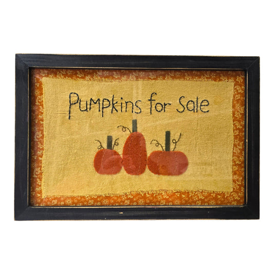 Primitive Farmhouse Pumpkins For Sale Framed Fabric Wall Art Fall Sign 14x9.5