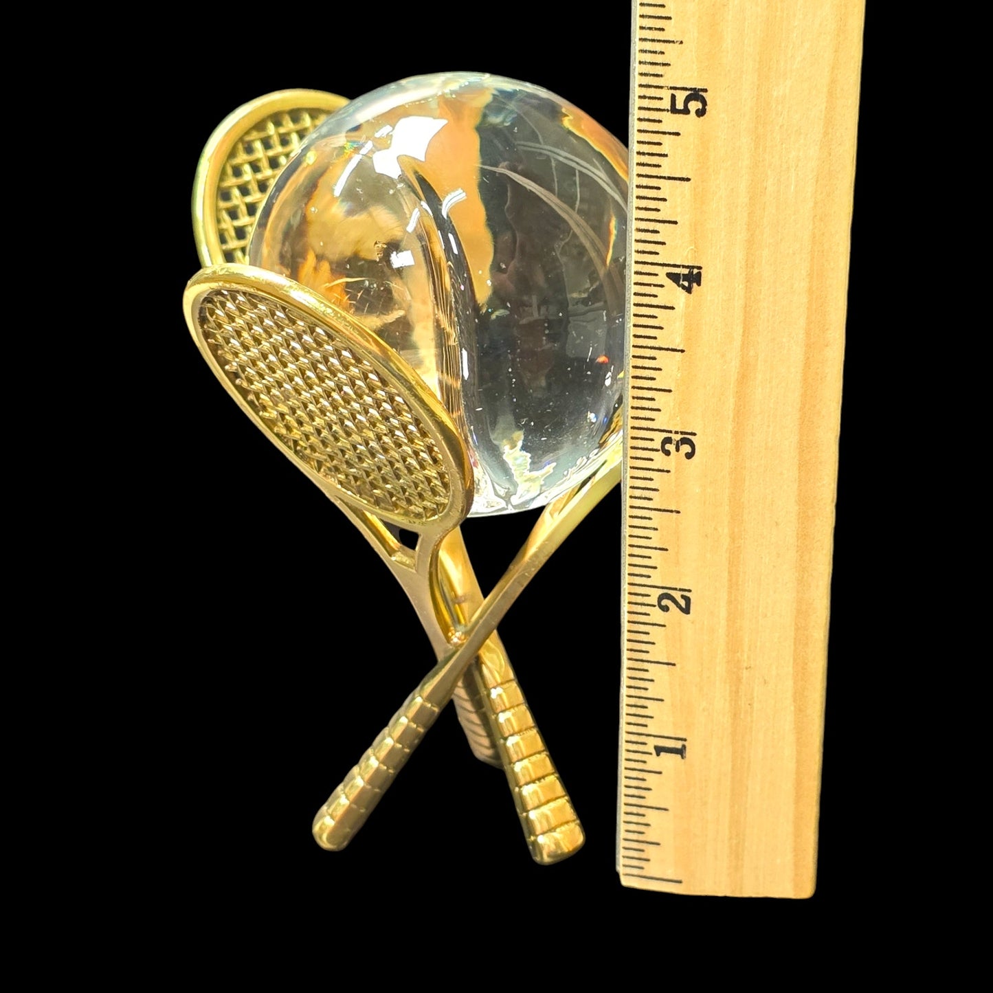 Gold Tone Tennis Ball Display with Glass Tennis Ball, Tennis Collectible Gift