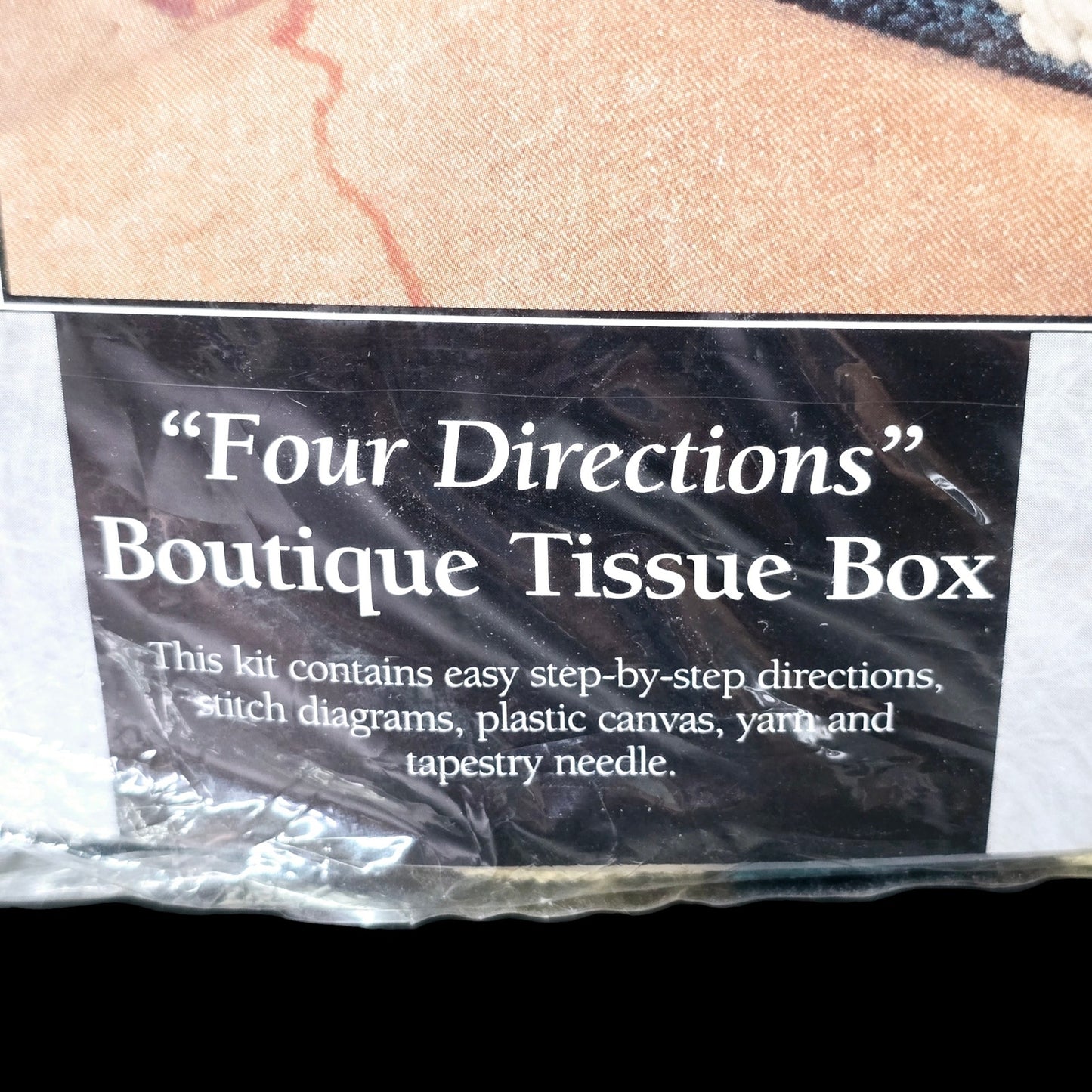 Vintage DIY Plastic Point Tissue Box "Four Directions" 1999 KMG Designs, New in Box