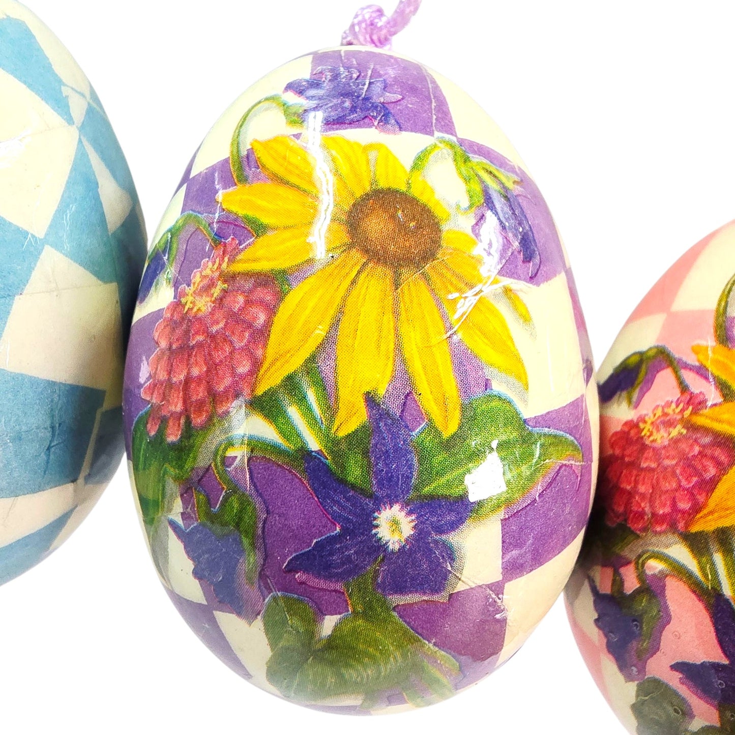 Set of 6 Vintage Easter Eggs Decoupage Paper Mache Ornaments Shabby Chic