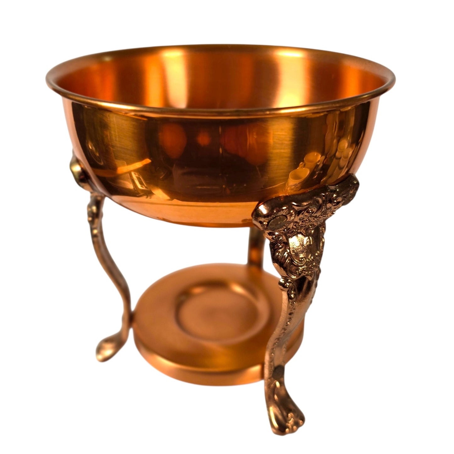 Vintage French Country Brass Copper Plant Stand Eclectic Victorian Paw Foot