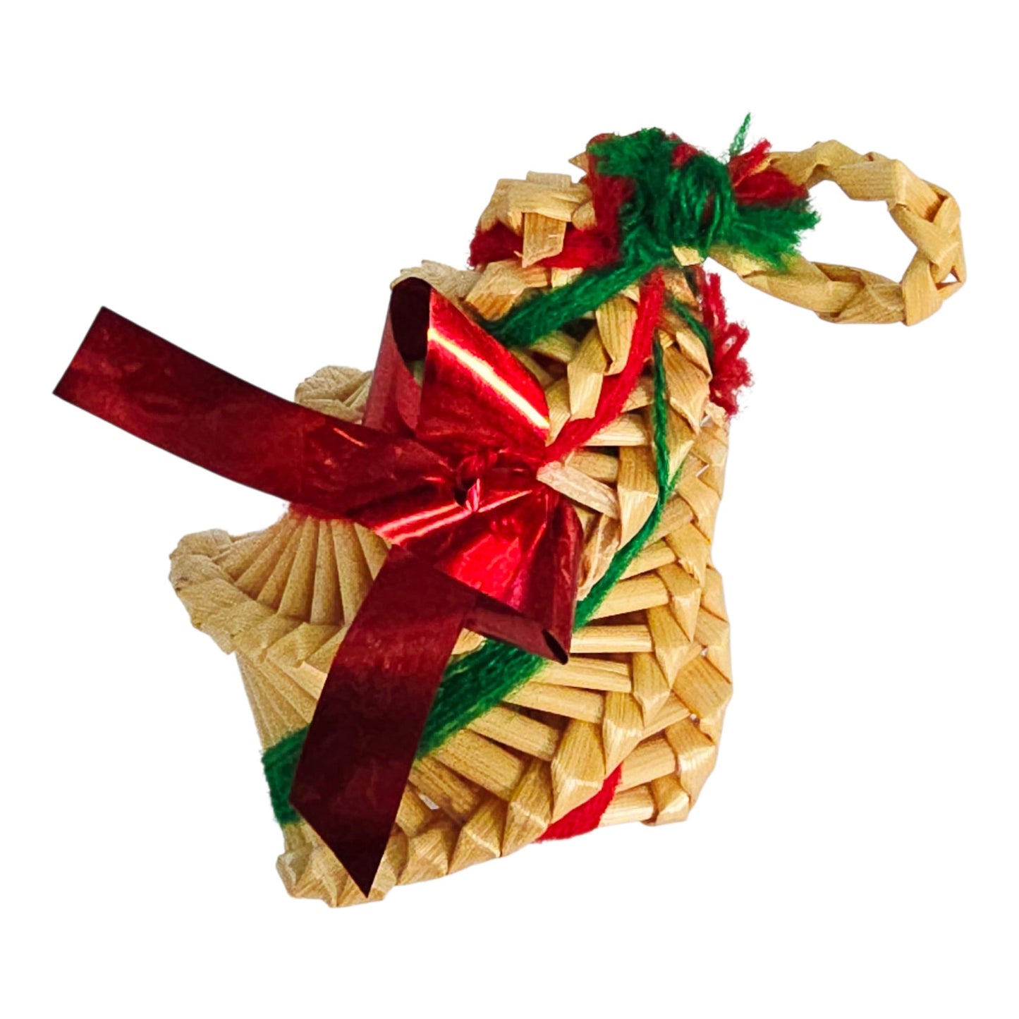 Vtg Folk Art Mexican Siral Woven Christmas Ornaments Set of 2 Tree & Candy Cane