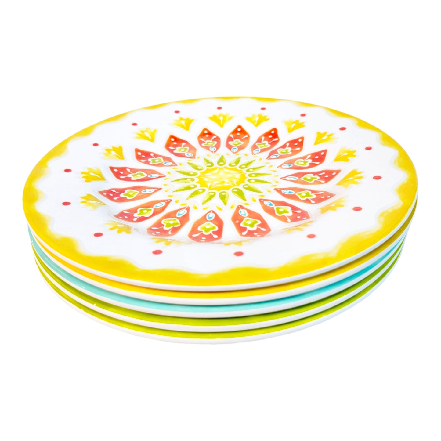 Set of 5 Melamine Embossed Floral Summer Lunch Plates by Laurie Gates, Dishwasher Safe, Salad Plates