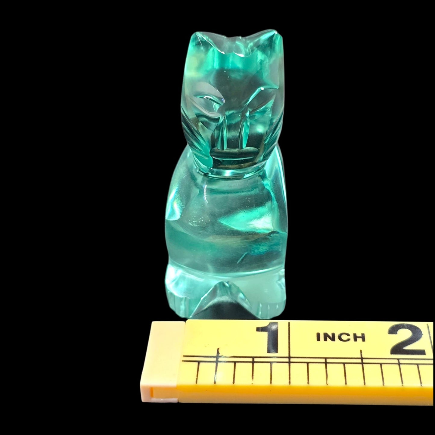 Art Glass Cat Figurine Teal Aqua Modernist Style Polished Finish 2.25"