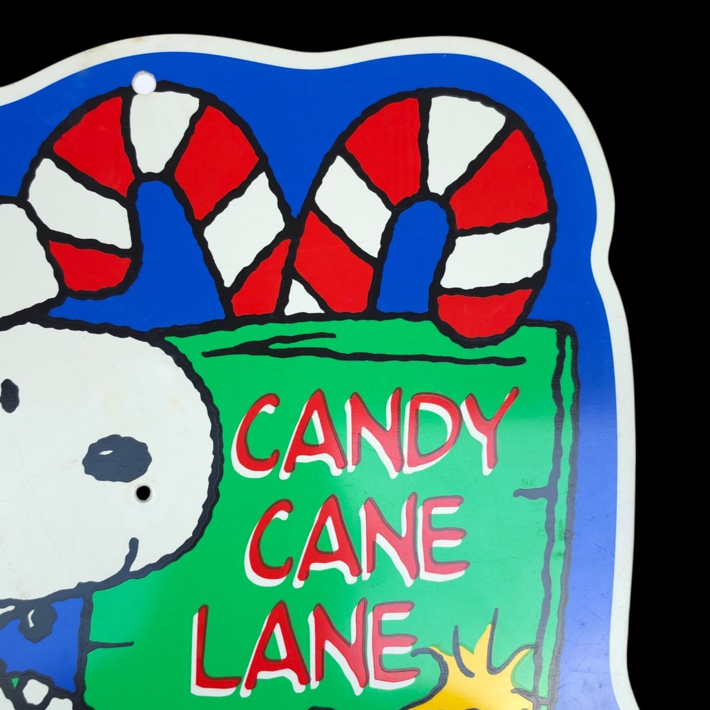 Vtg 1999 Peanuts Snoopy Candy Cane Lane Holiday Wall Sign Impact Plastics USA
