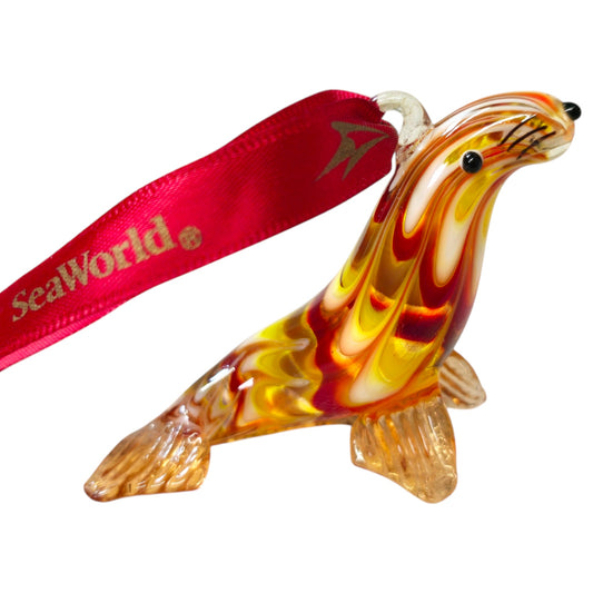 SeaWorld Passholders Glass Seal Ornament Multi Color