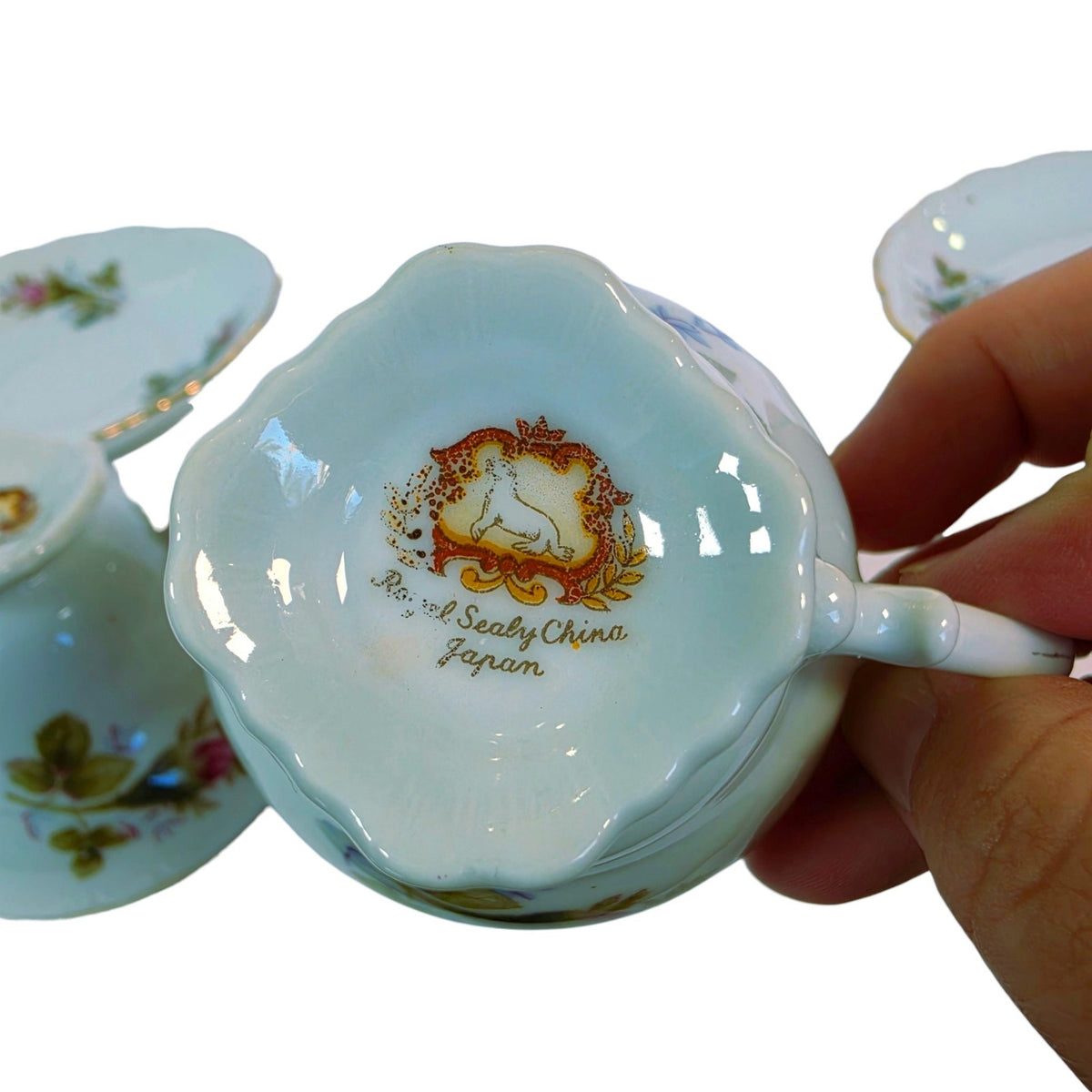 Vintage Royal Sealy Japan Floral Porcelain Teacups & Saucers, Set of 2
