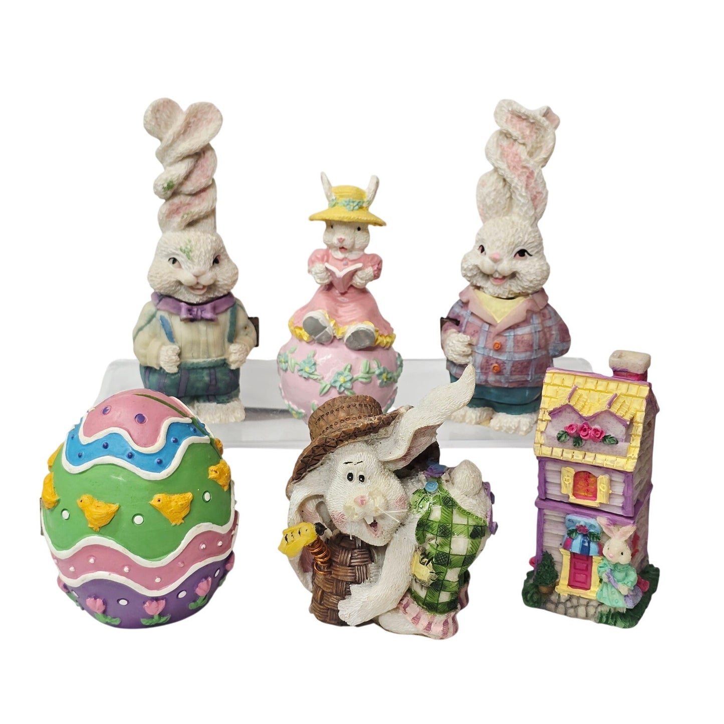 Vintage Easter Bunny Figurine Lot (6) Magic Creations 1997 Hinged & Resin