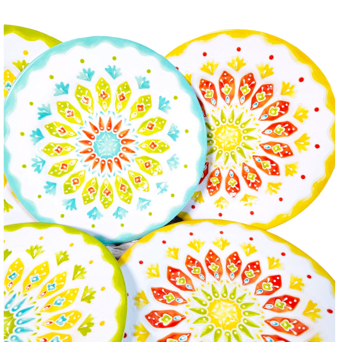 Set of 5 Melamine Embossed Floral Summer Lunch Plates by Laurie Gates, Dishwasher Safe, Salad Plates