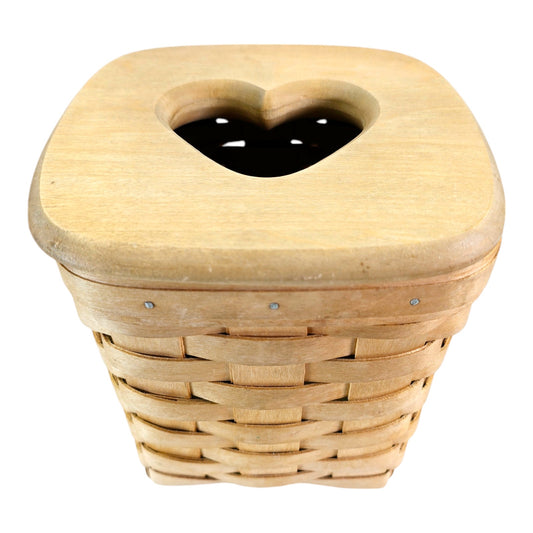 1997 Royce Craft Tissue Basket Wooden Heart Shape Lid Made in Ohio