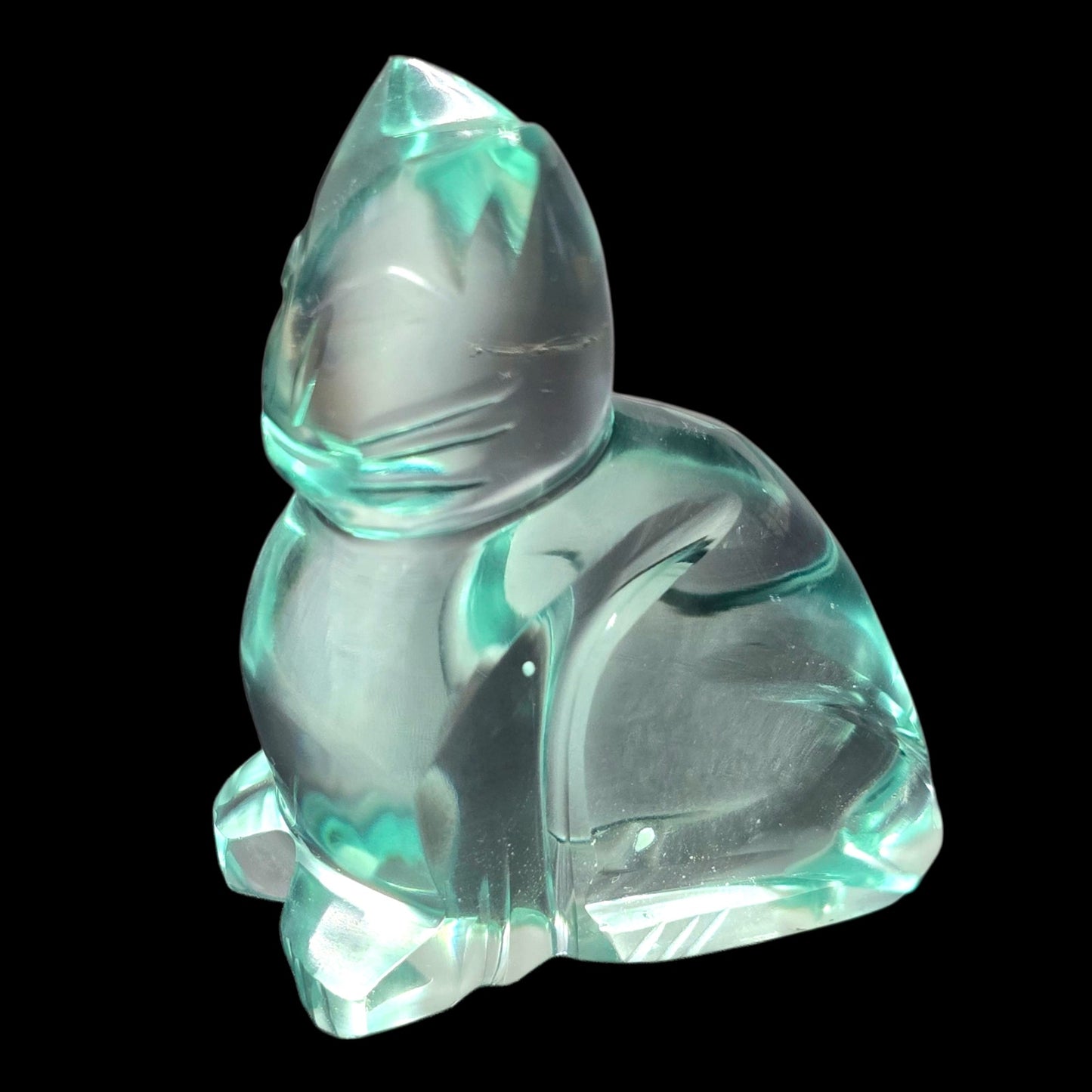 Art Glass Cat Figurine Teal Aqua Modernist Style Polished Finish 2.25"
