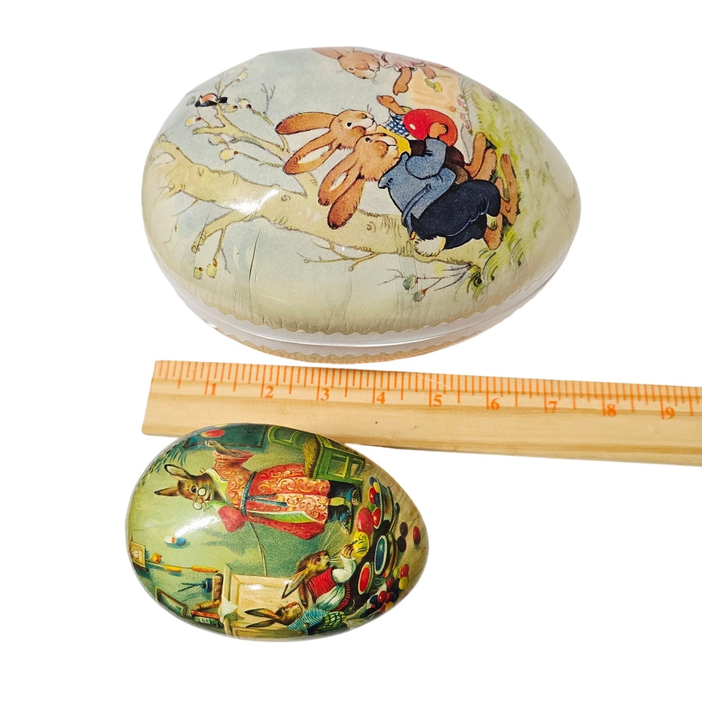 (Saved for Customer) Vintage German Paper Mache Easter Egg Lot (2) Nestler & Echt Erzgebirge