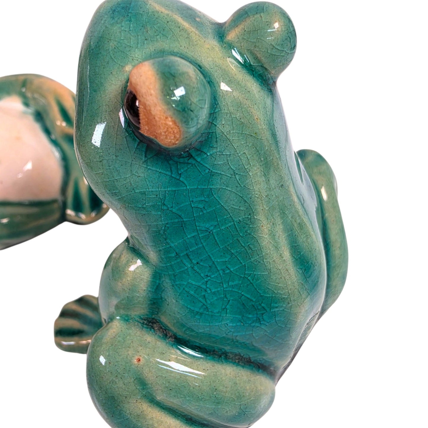 Vtg Ceramic Frog Figurines Lounging Set of 3 Whimsical Anthropomorphic MCM Decor