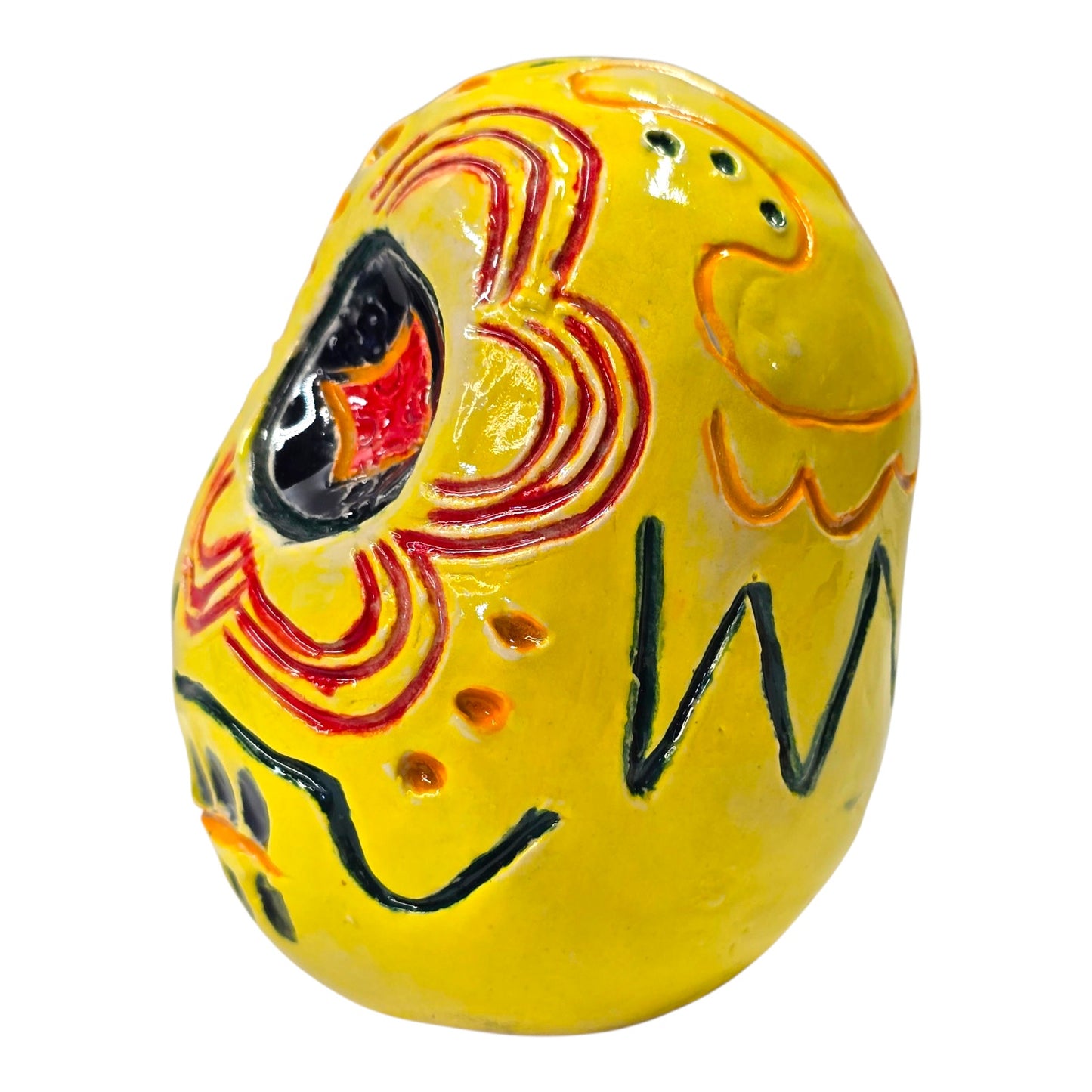 Hand Painted Ceramic Sugar Skull Dia de los Muertos Signed Folk Art Mexico Heavy