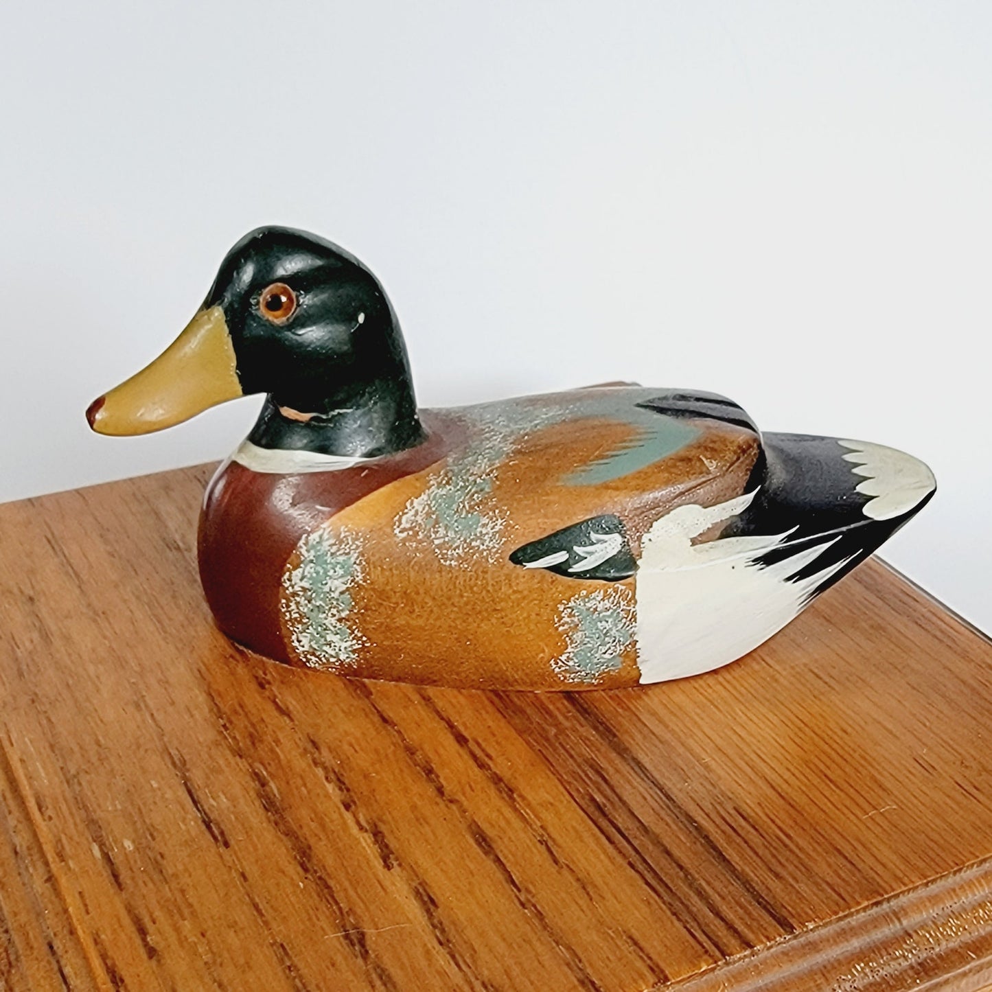 Wooden Trinket Box with Hand-Carved Mallard Duck on Lid, Rustic Decor, Card Box