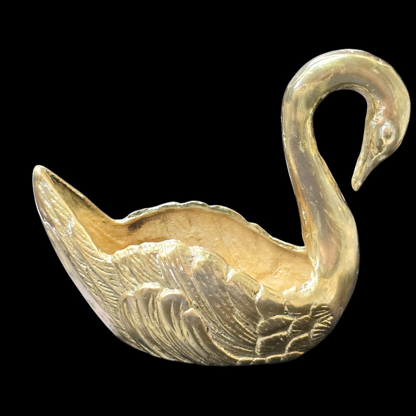 Vintage Brass Swan Planter, Brass Bird, Brass Swan Trinket Holder