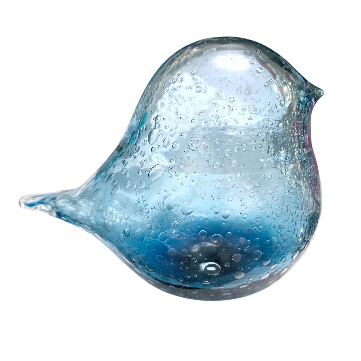 Large Hand-Blown Blue Glass Bird, Bubble Glass, Ombre Glass, Hollow Glass Art Sculpture